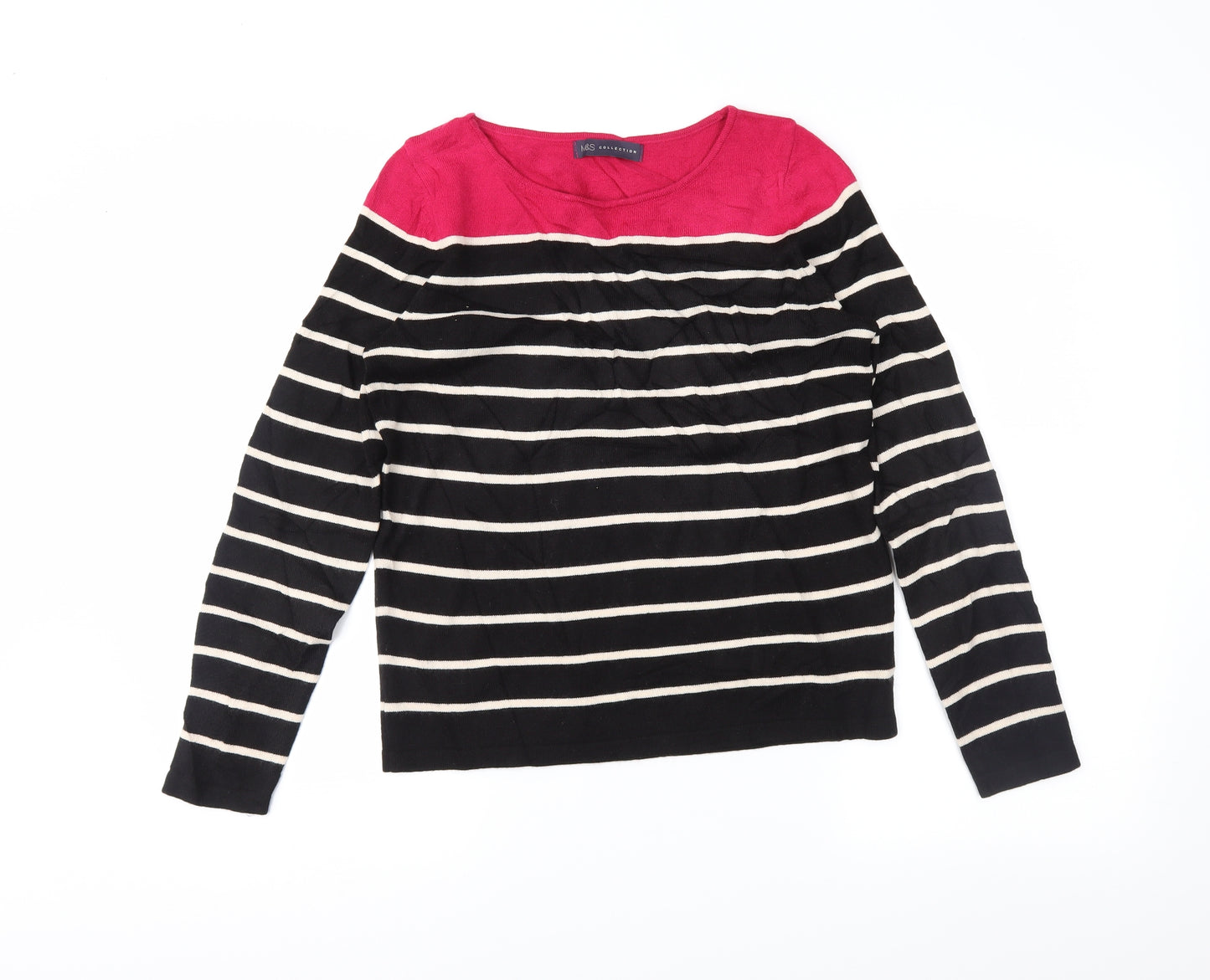 m&s Womens Black Striped  Tunic Jumper Size 8