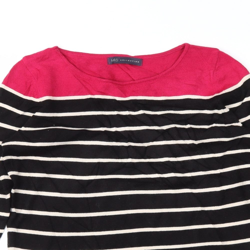 m&s Womens Black Striped  Tunic Jumper Size 8