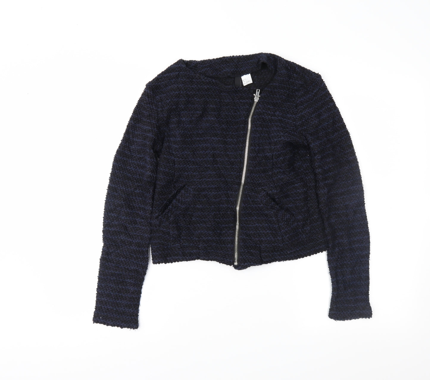 H&M Womens Blue Striped  Full Zip Jumper Size S