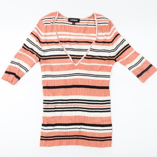 Express Womens Pink Striped  Basic Blouse Size M
