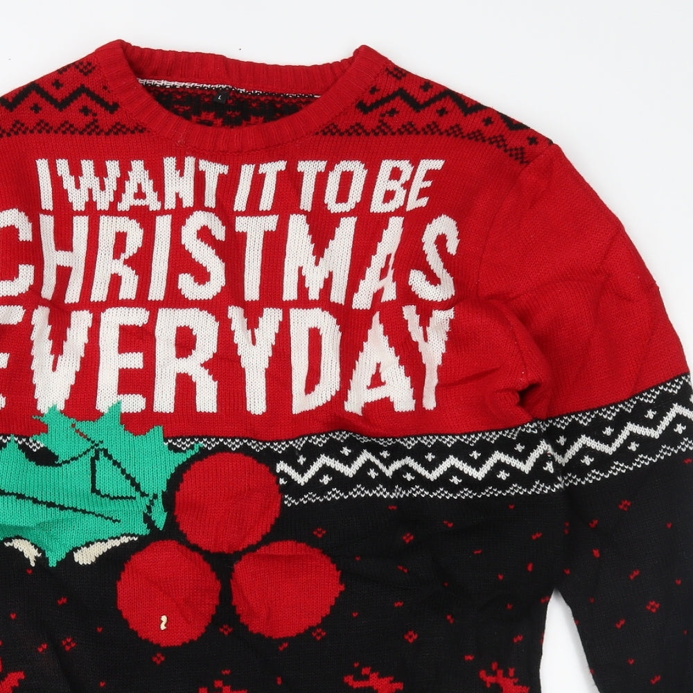 Preworn Mens Red Fair Isle  Pullover Jumper Size L  - CHRISTMAS