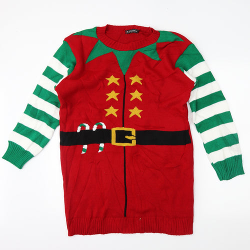 am fashion Womens Red Striped  Pullover Jumper Size M  - christmas