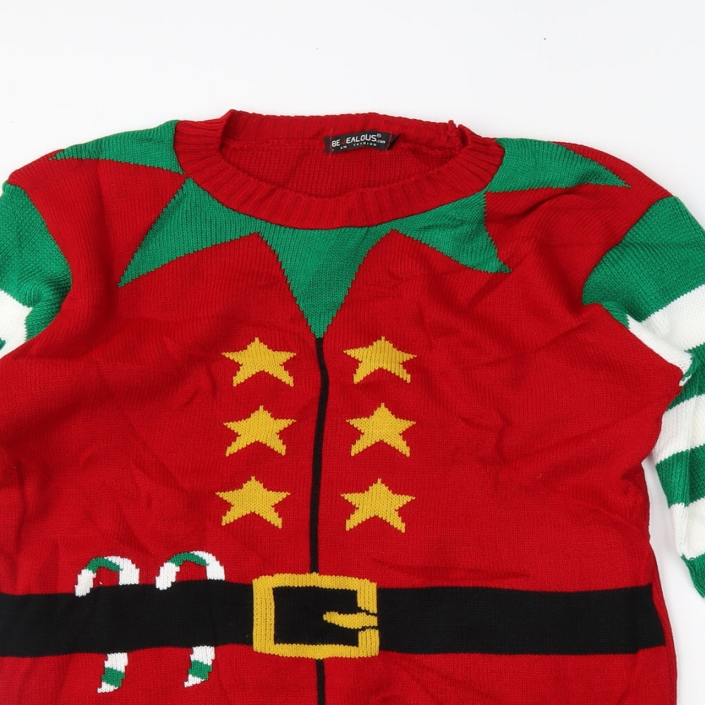 am fashion Womens Red Striped  Pullover Jumper Size M  - christmas