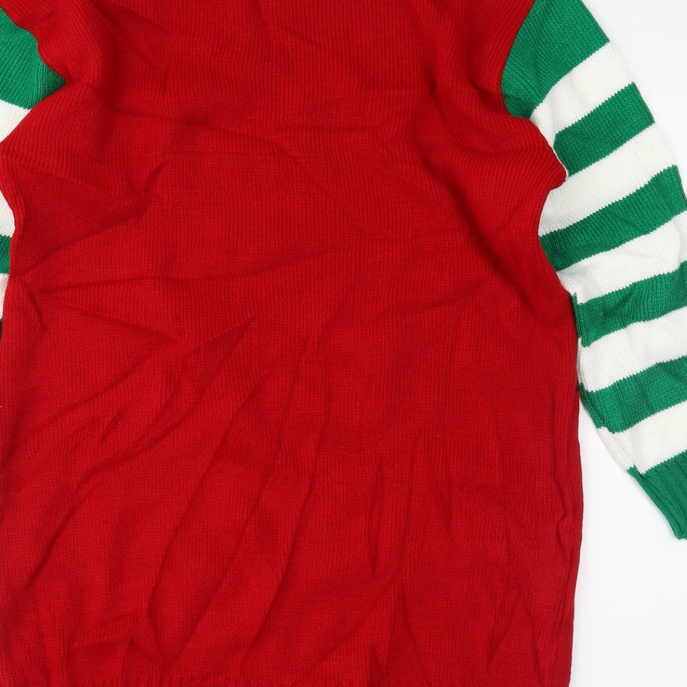 am fashion Womens Red Striped  Pullover Jumper Size M  - christmas