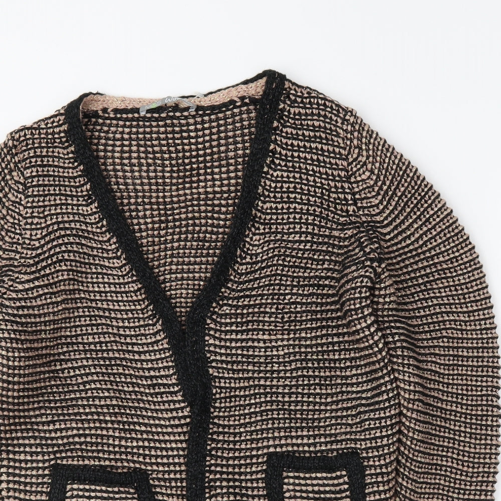 m&s Womens Black Striped  Cardigan Jumper Size 10