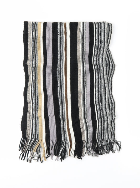 Front view of Preworn men’s grey striped scarf one size