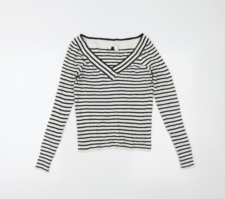 H&M Womens Black Striped Tunic Jumper Size M