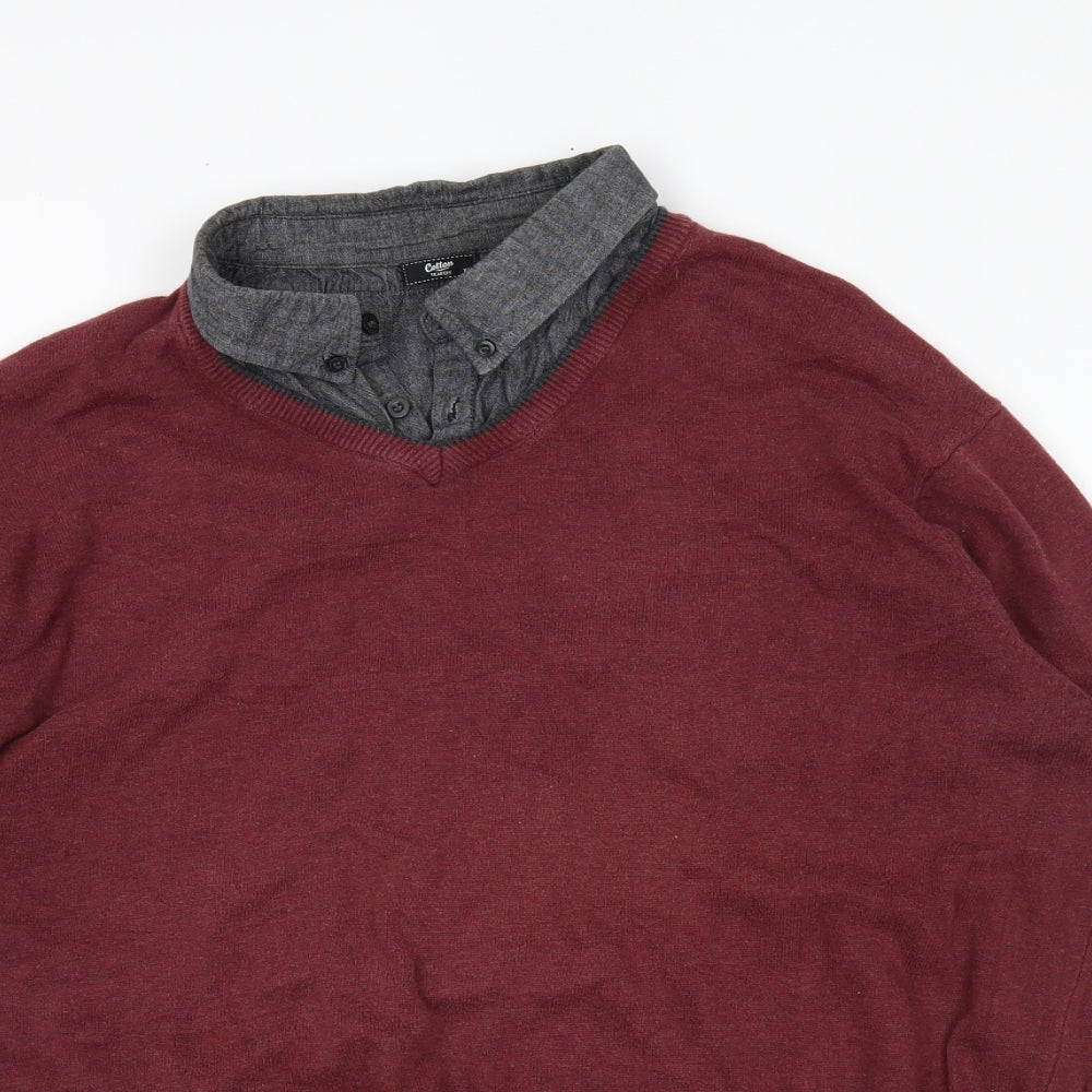 Cotton Mens Red   Pullover Jumper Size 2XL