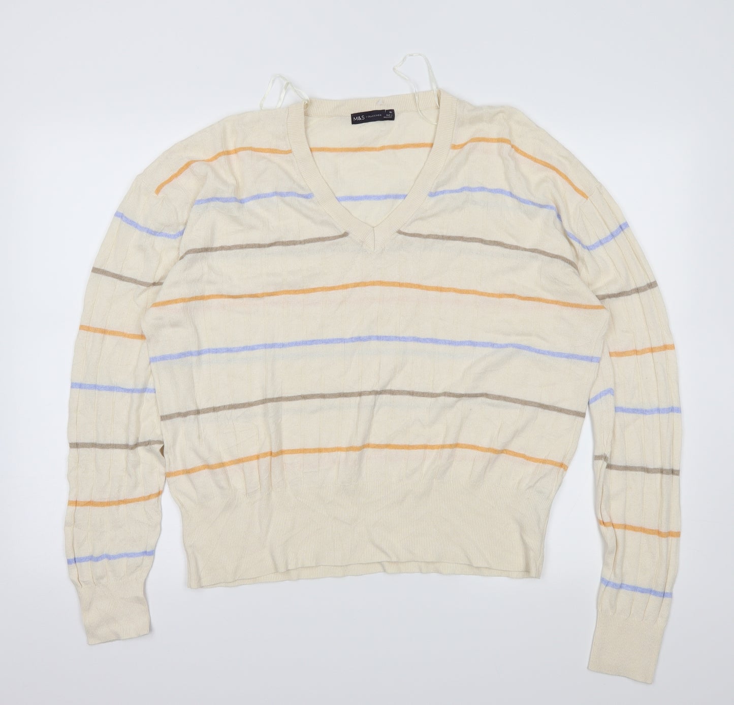 m&s Womens Ivory Striped  Pullover Jumper Size XL