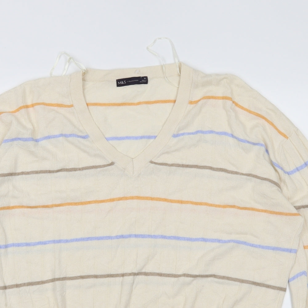 m&s Womens Ivory Striped  Pullover Jumper Size XL