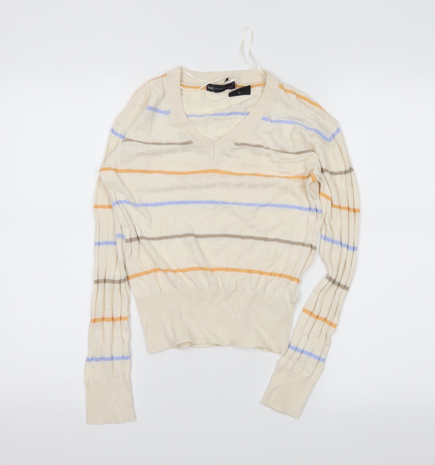 m&s Womens Ivory Striped  Pullover Jumper Size XS