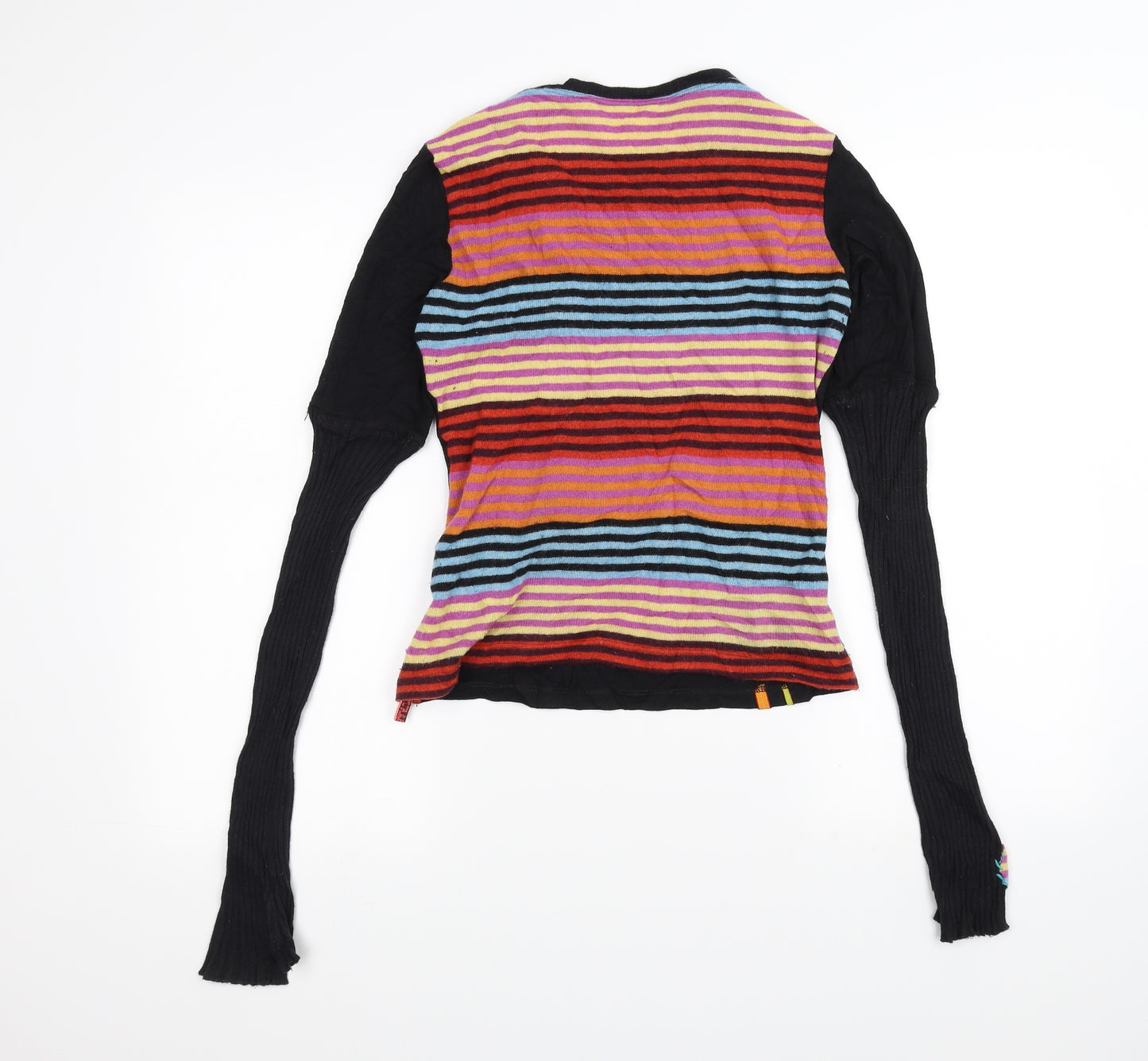 Preworn Womens Black Striped  Basic T-Shirt Size 12