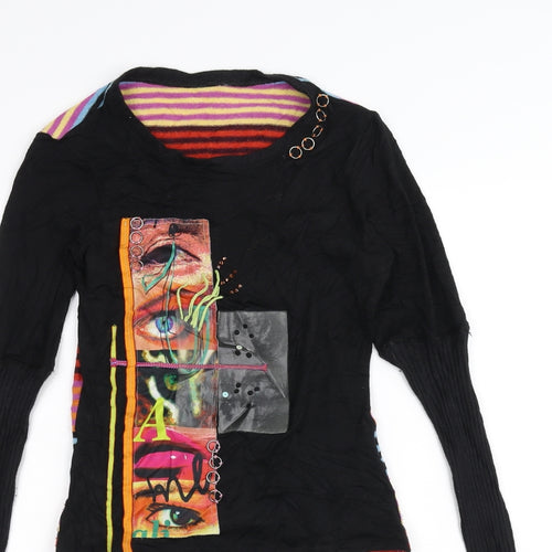 Preworn Womens Black Striped  Basic T-Shirt Size 12