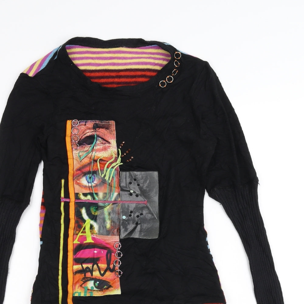 Preworn Womens Black Striped  Basic T-Shirt Size 12