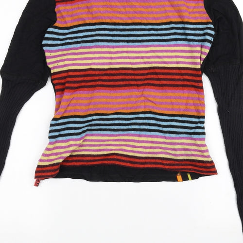 Preworn Womens Black Striped  Basic T-Shirt Size 12