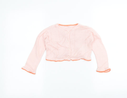 Front view of Marks & Spencer Baby Pink Knit Cardigan Jumper, size 18-24, Months