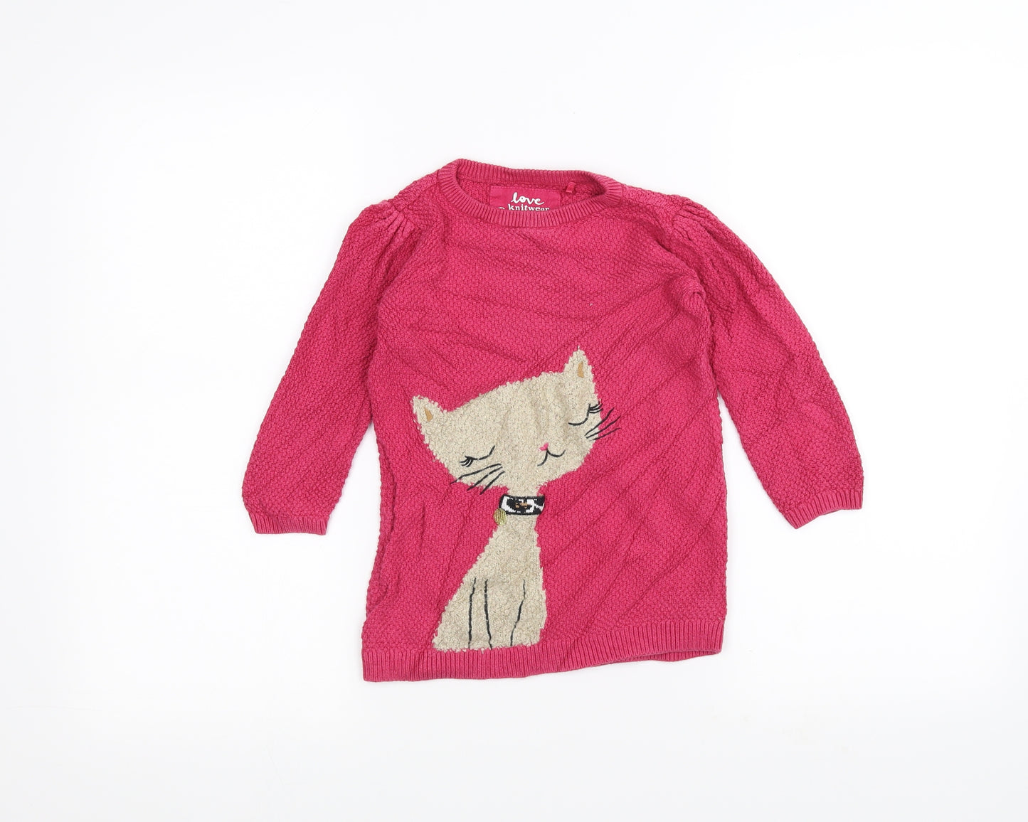 TU Girls Pink  Knit Pullover Jumper Size 2-3 Years  - Cat