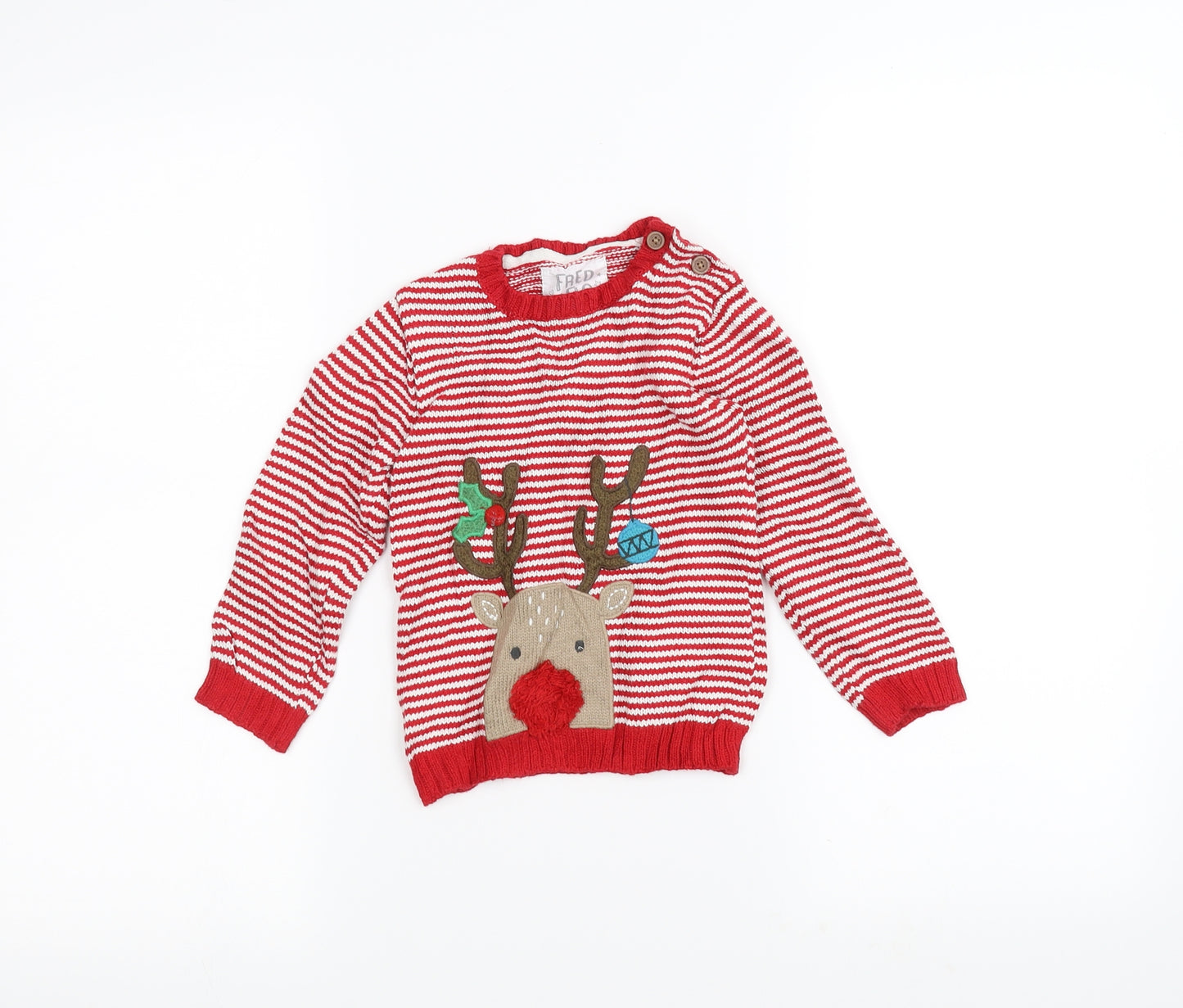 F&F Baby White Striped Knit Pullover Jumper Size 18-24 Months  - Christmas