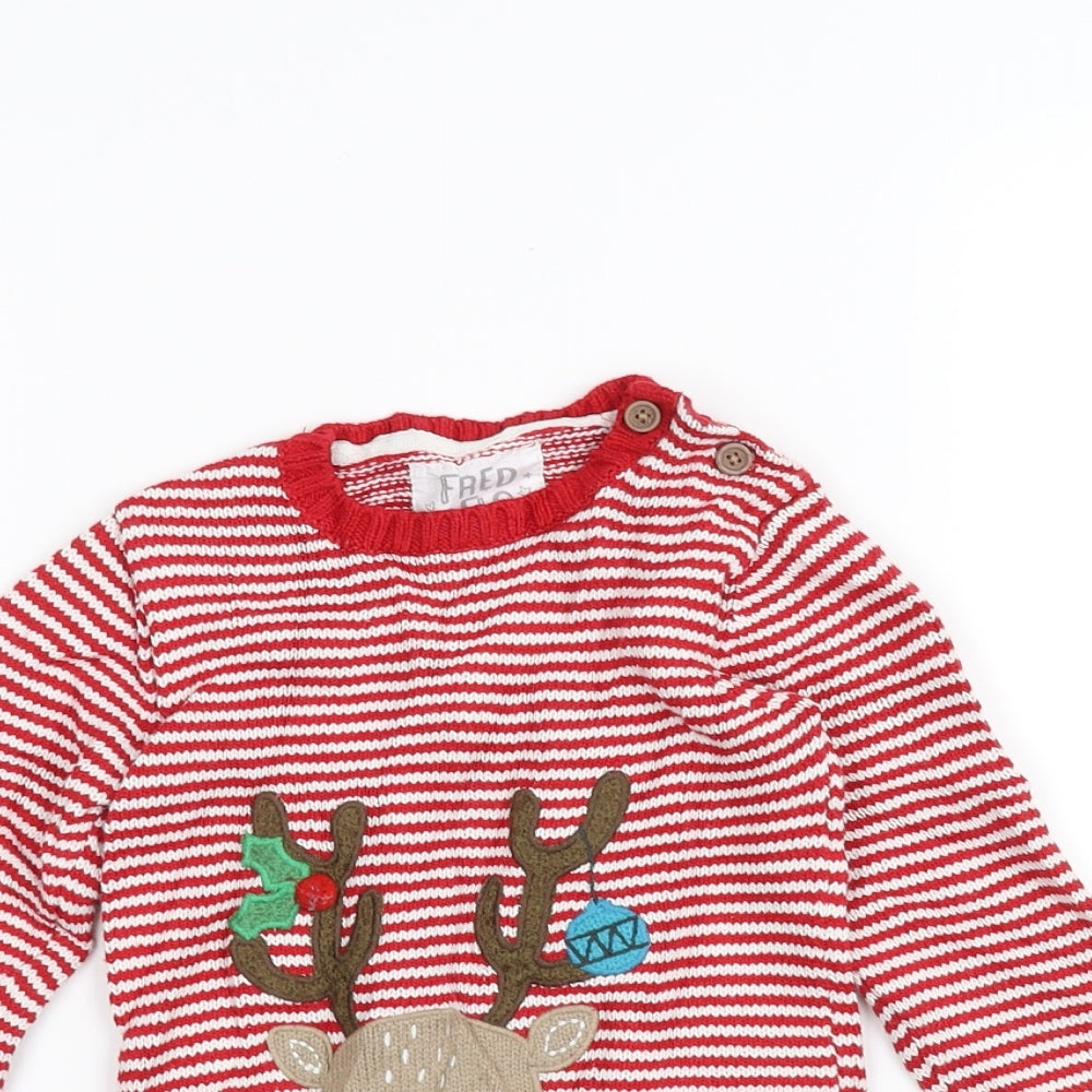 F&F Baby White Striped Knit Pullover Jumper Size 18-24 Months  - Christmas