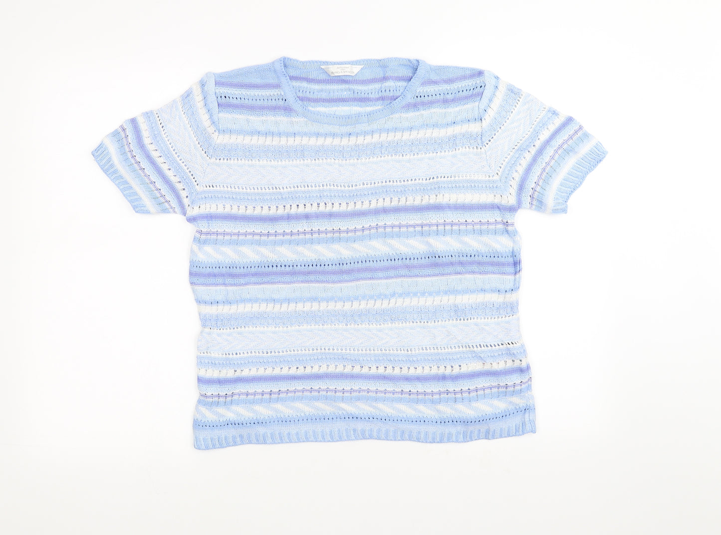 Marks and Spencer Womens Blue Striped Knit Pullover Jumper Size 14