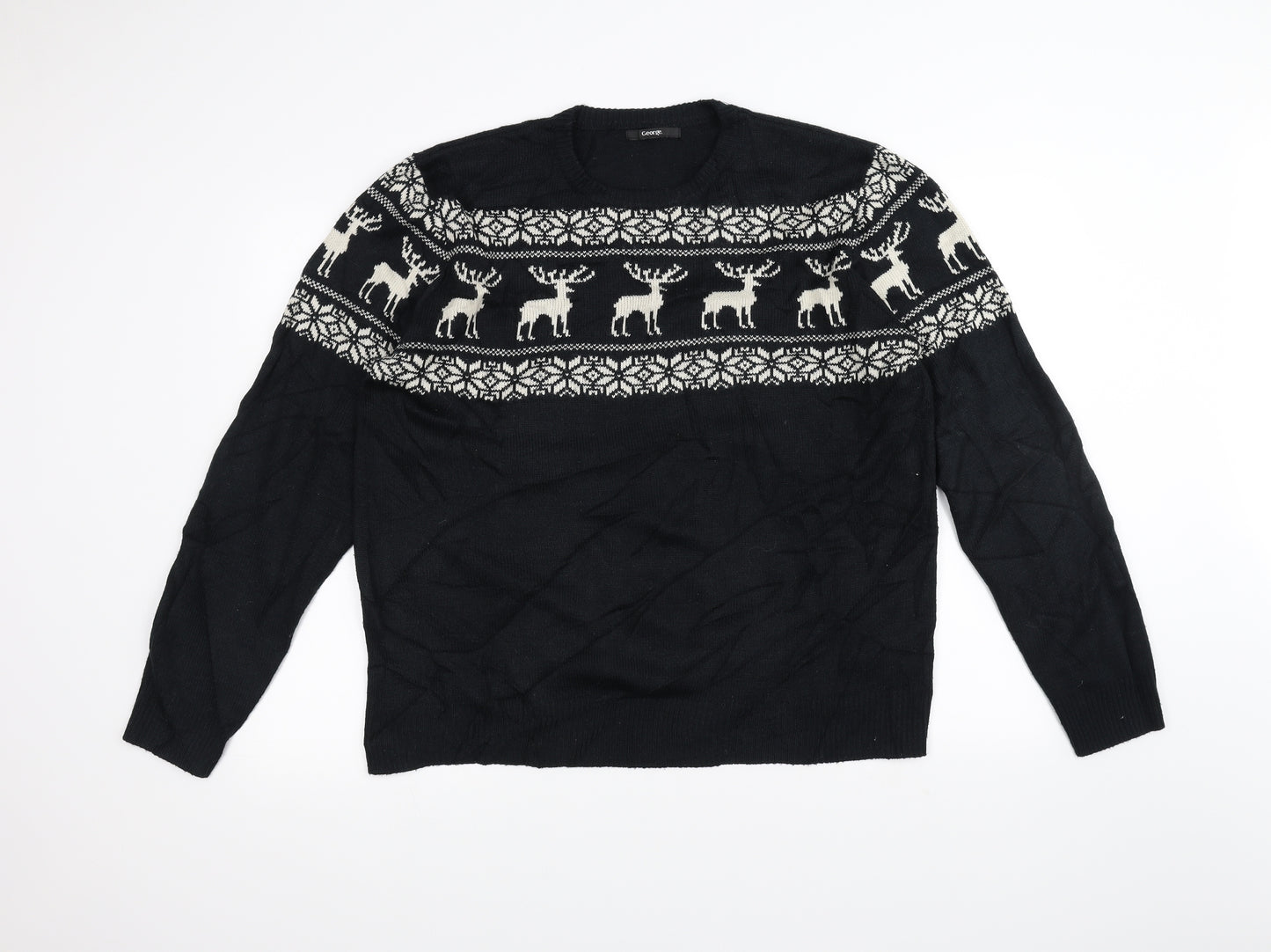 George Mens Black  Knit Pullover Jumper Size L  - Christmas