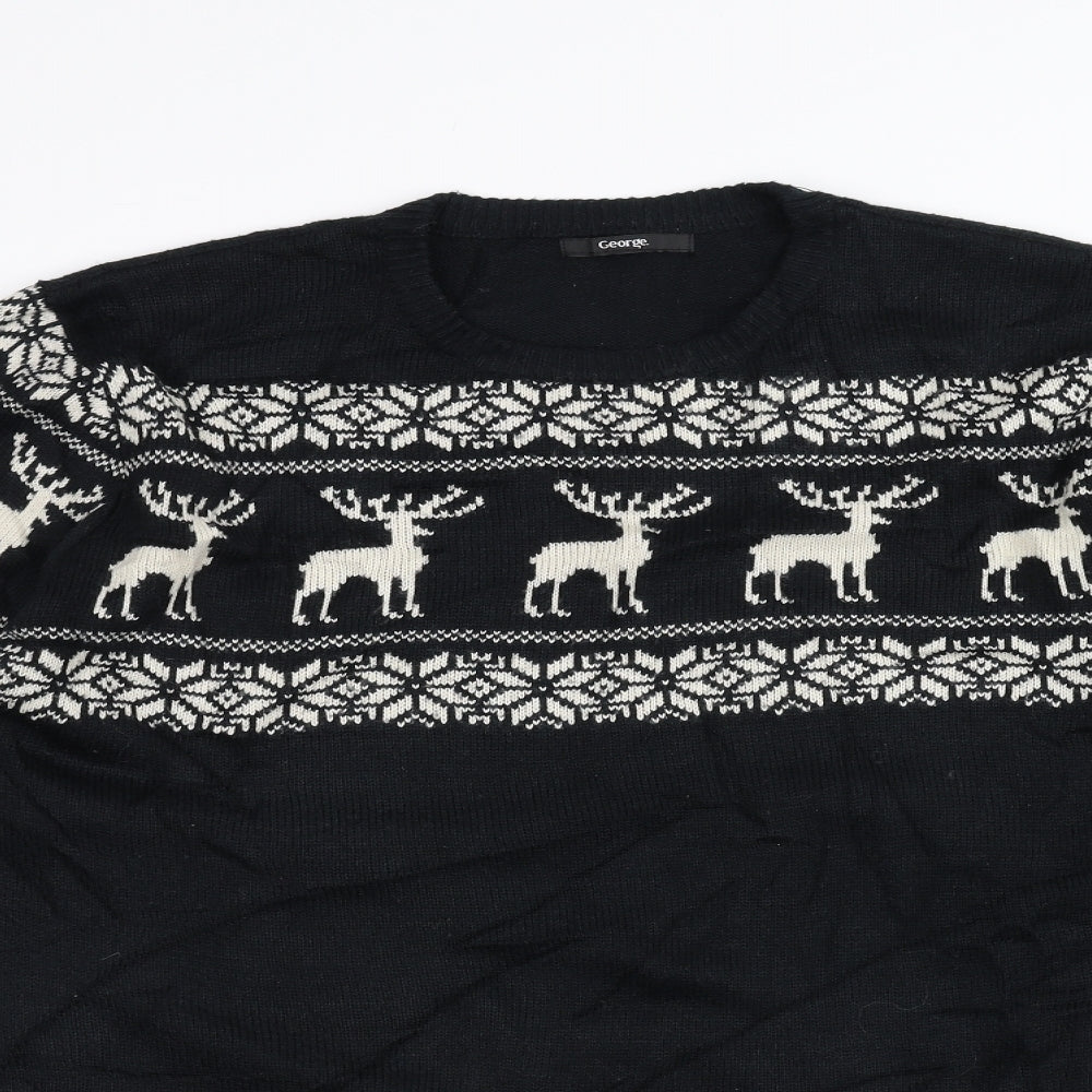 George Mens Black  Knit Pullover Jumper Size L  - Christmas