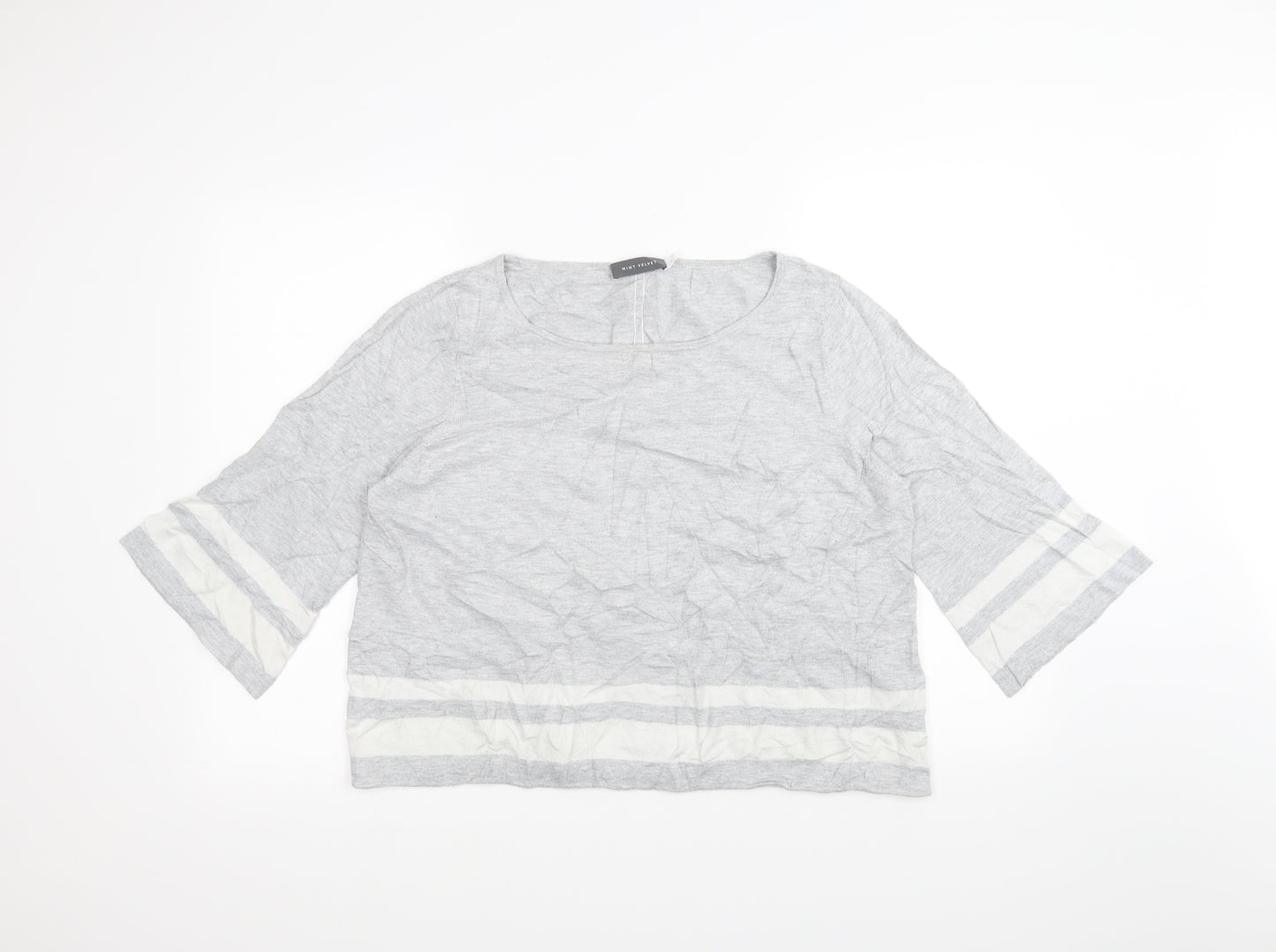 Mini Velvet Womens Grey Striped  Basic T-Shirt Size 16