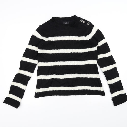 F&F Womens Black Striped Knit Pullover Jumper Size 6