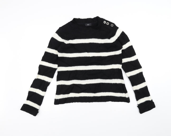 F&F Womens Black Striped Knit Pullover Jumper Size 6