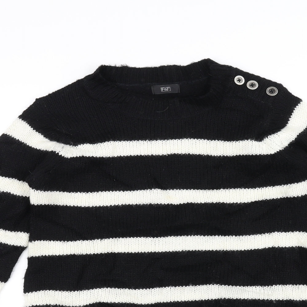 F&F Womens Black Striped Knit Pullover Jumper Size 6