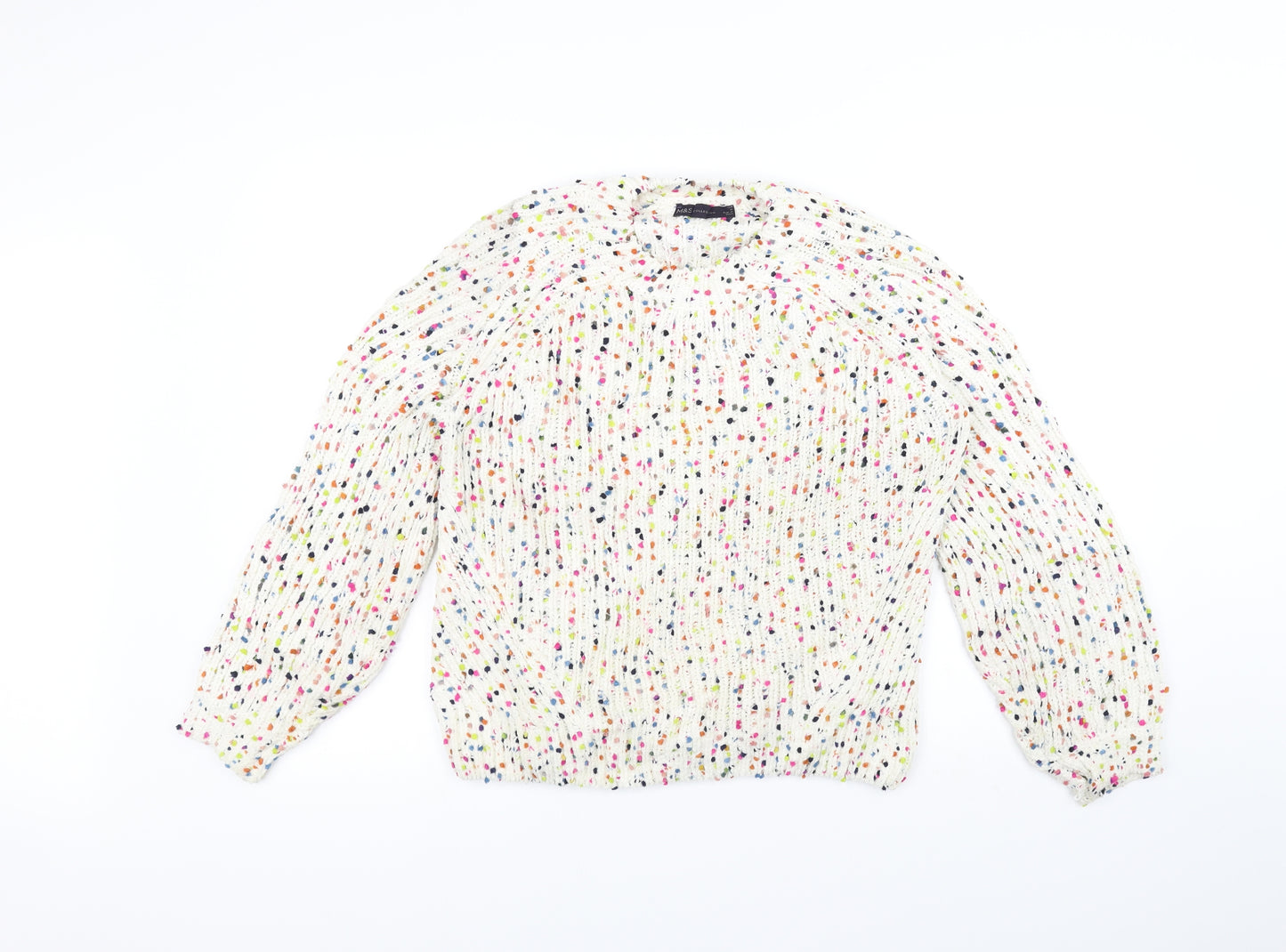 Marks and Spencer Womens White Polka Dot Knit Pullover Jumper Size M