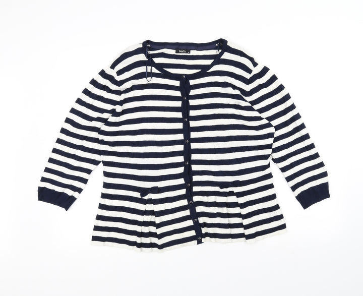 M&Co Womens Blue Striped Knit Cardigan Jumper Size 18