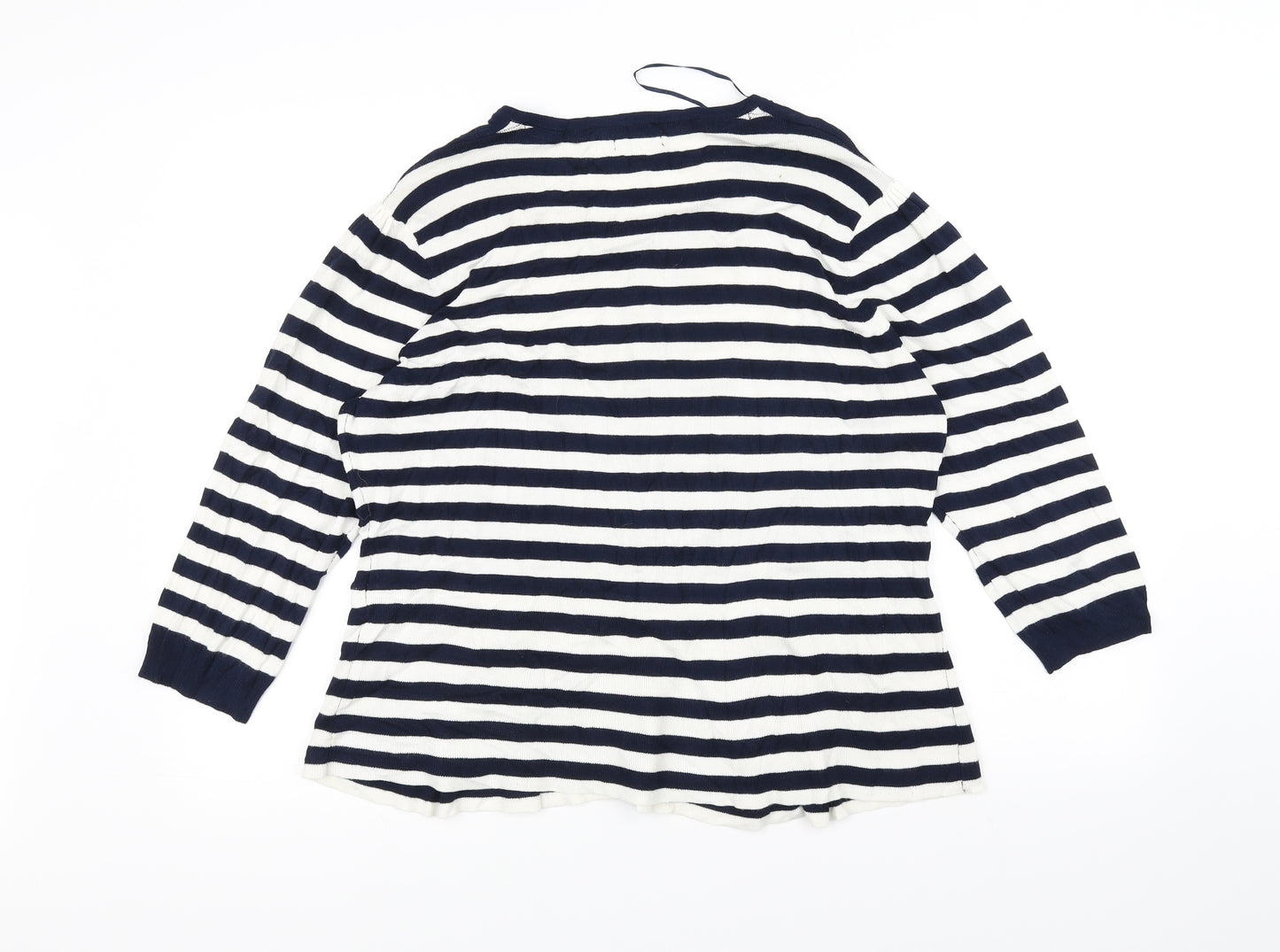 M&Co Womens Blue Striped Knit Cardigan Jumper Size 18