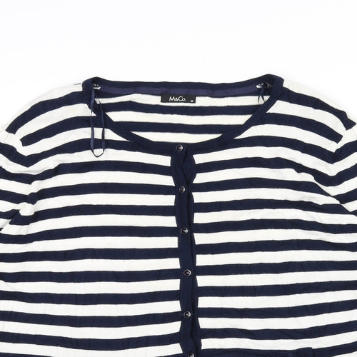 M&Co Womens Blue Striped Knit Cardigan Jumper Size 18