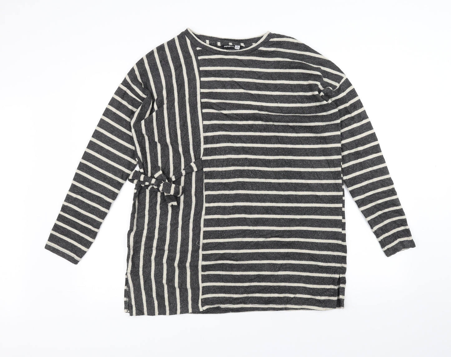 PEP&CO Womens Black Striped  Basic T-Shirt Size 12