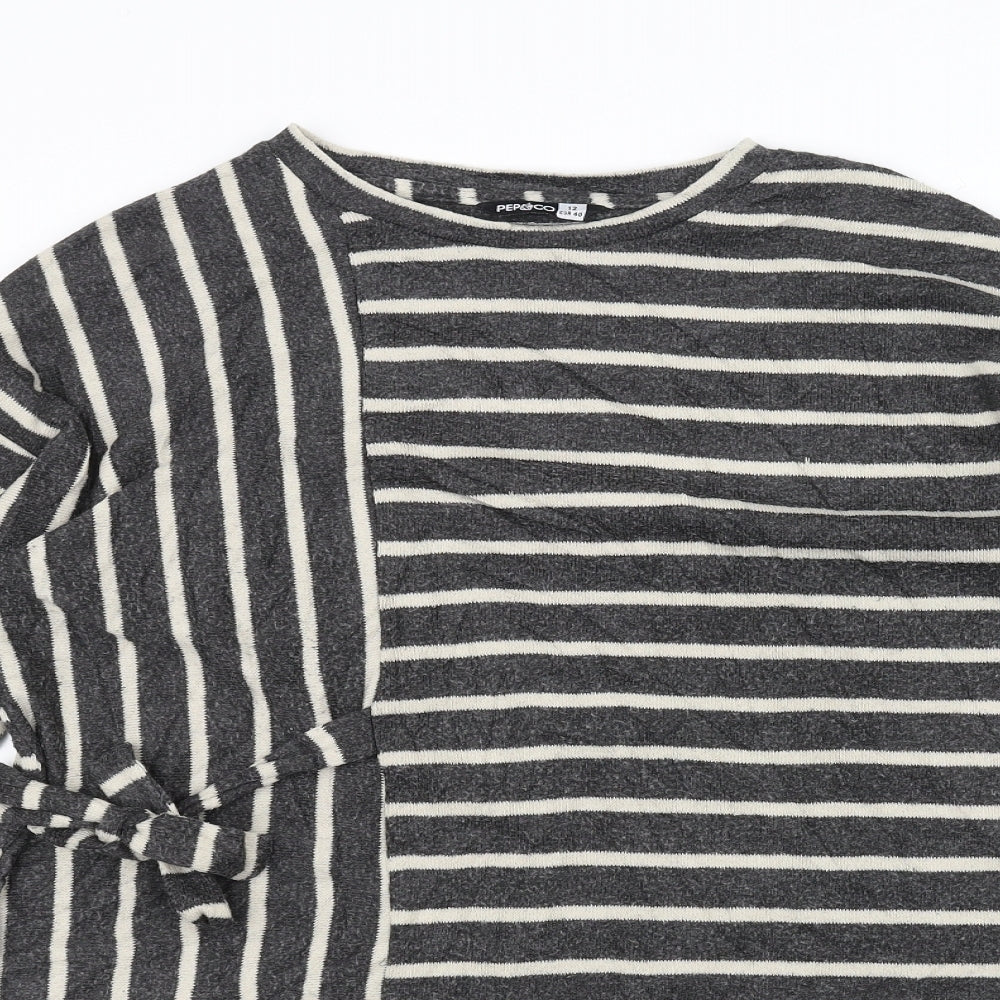 PEP&CO Womens Black Striped  Basic T-Shirt Size 12