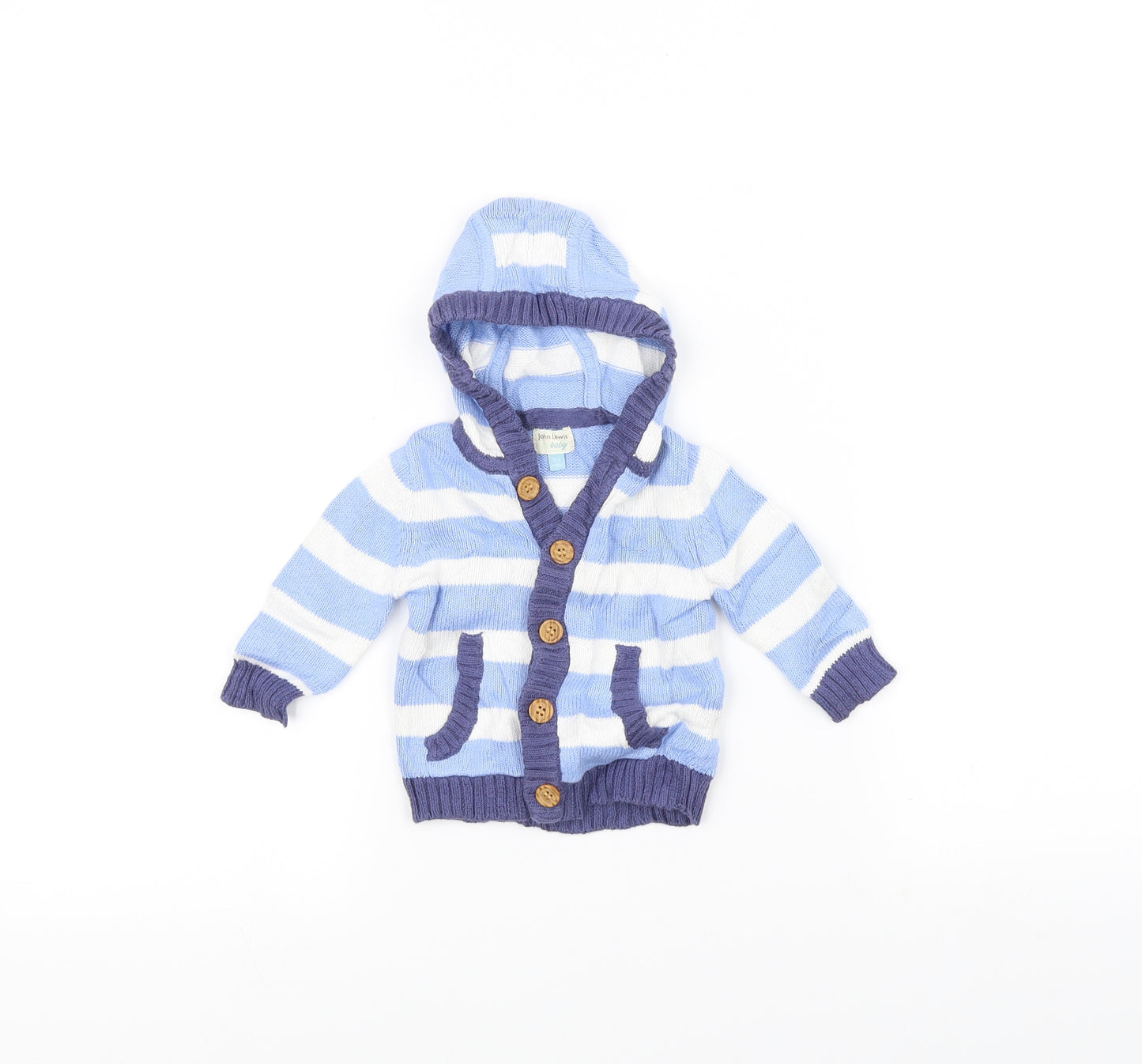 John Lewis Baby Blue Striped  Basic Jacket Jacket Size 0-3 Months  - Hooded
