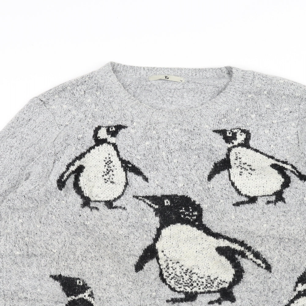 TU Womens Grey  Knit Pullover Jumper Size 14  - Penguin
