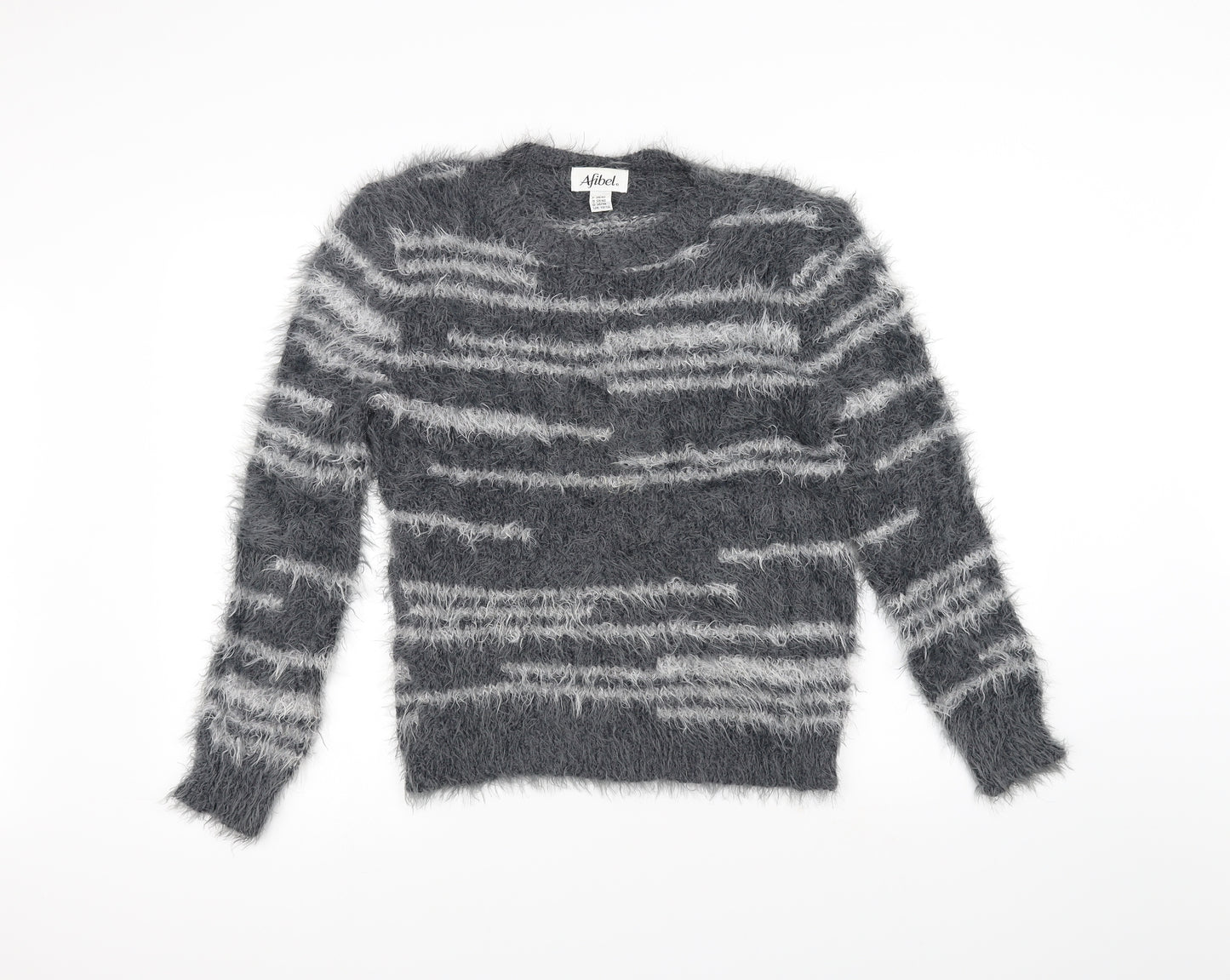Afibel Womens Grey Striped  Pullover Jumper Size 10