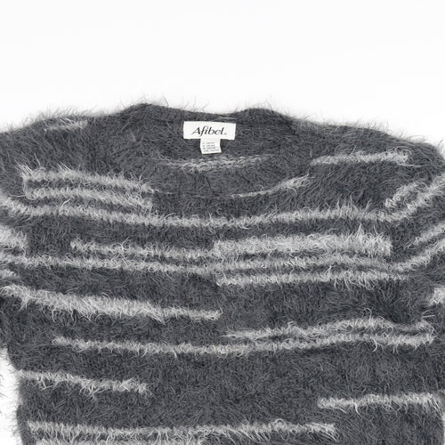Afibel Womens Grey Striped  Pullover Jumper Size 10