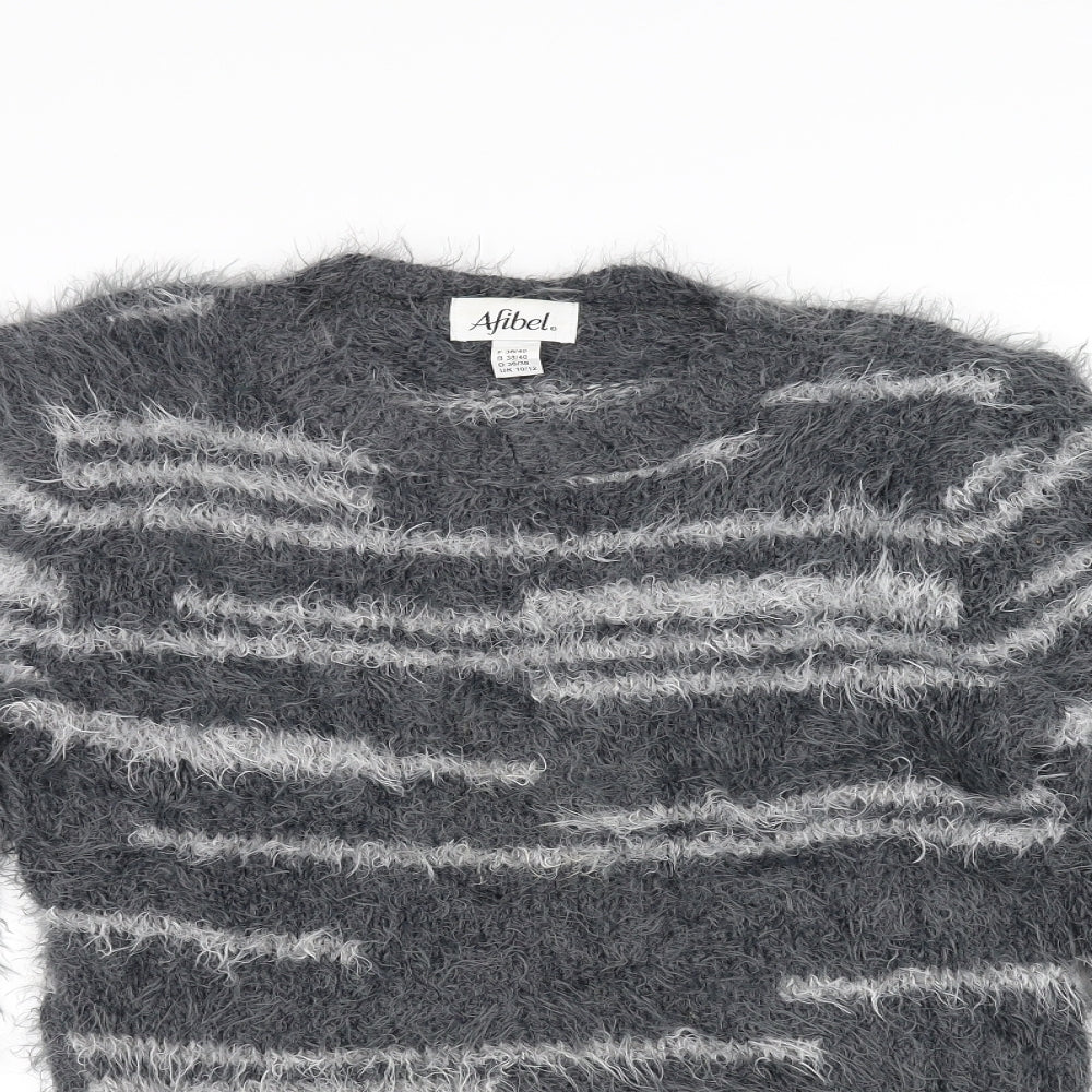 Afibel Womens Grey Striped  Pullover Jumper Size 10