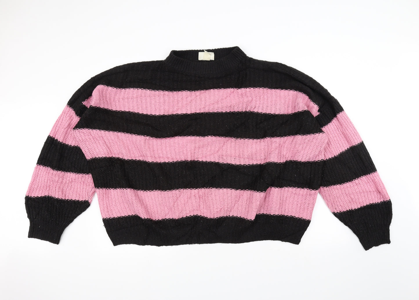 Monki Womens Pink Striped Knit Pullover Jumper Size L
