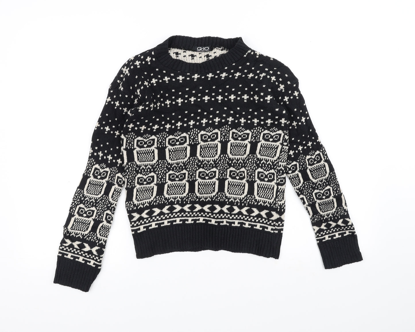 Q-10 Mens Black  Knit Pullover Jumper Size M  - Owl