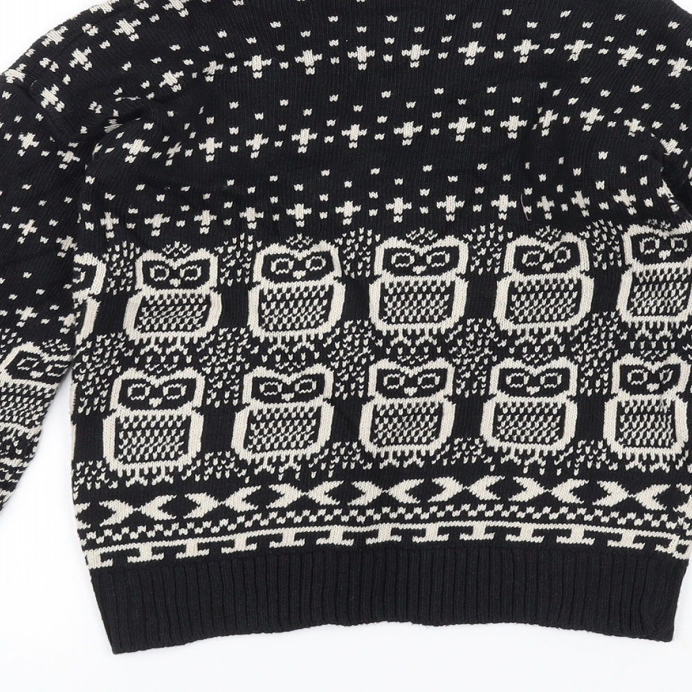 Q-10 Mens Black  Knit Pullover Jumper Size M  - Owl