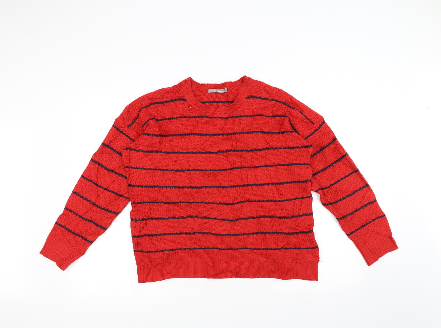 Marks and Spencer Womens Red Striped Knit Pullover Jumper Size 14