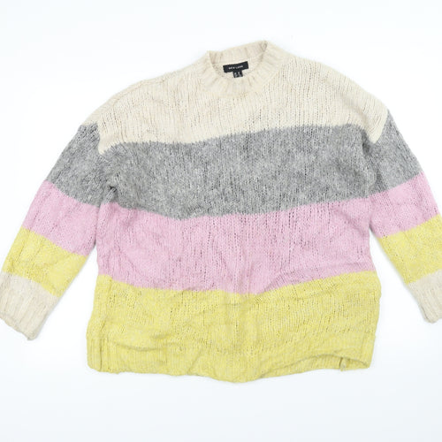 New Look Womens Grey Striped Knit Pullover Jumper Size M
