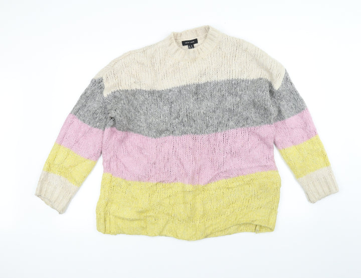 New Look Womens Grey Striped Knit Pullover Jumper Size M