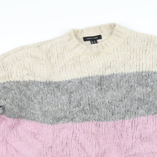 New Look Womens Grey Striped Knit Pullover Jumper Size M