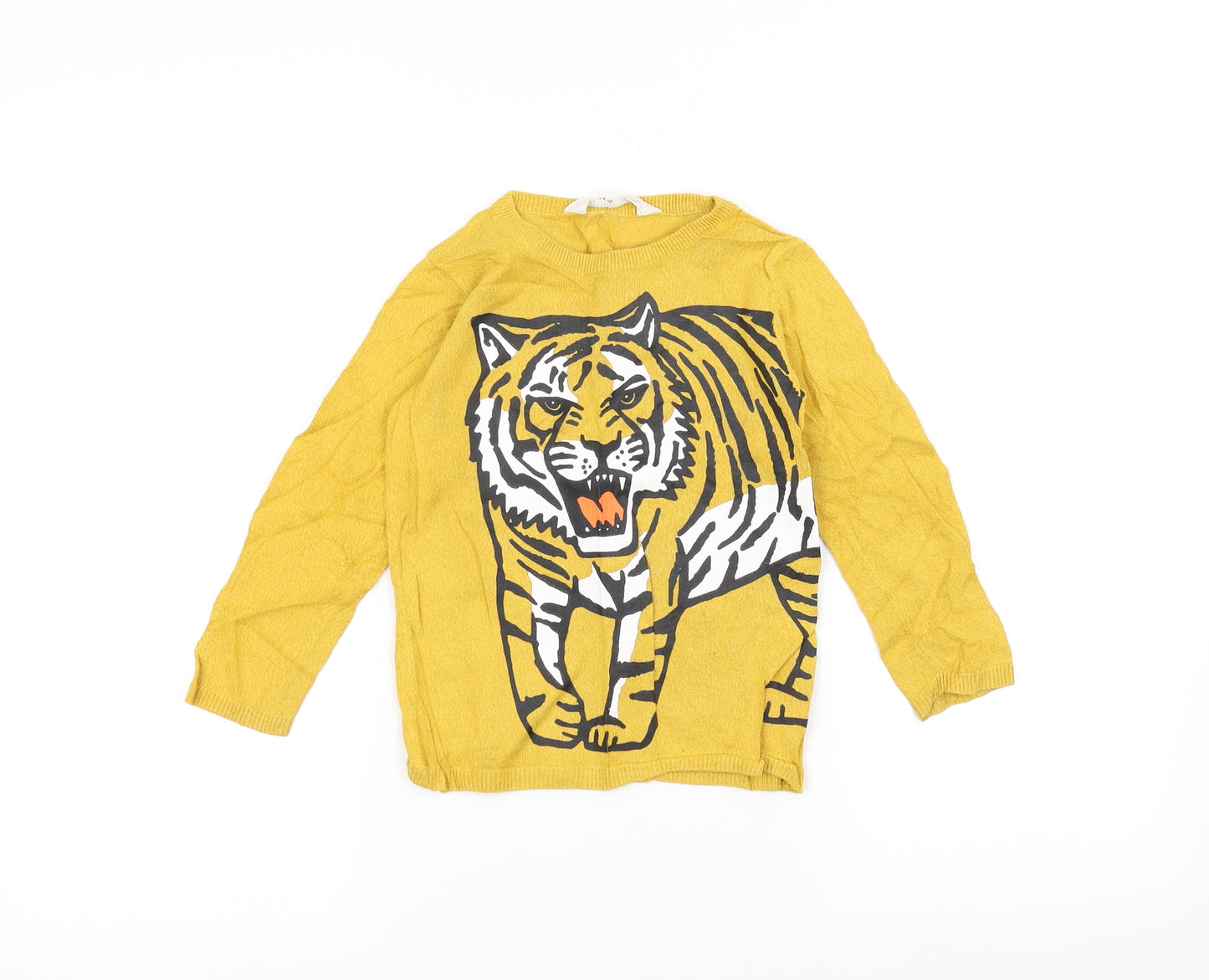 H&M Girls Yellow  Knit Pullover Jumper Size 3-4 Years  - Tiger