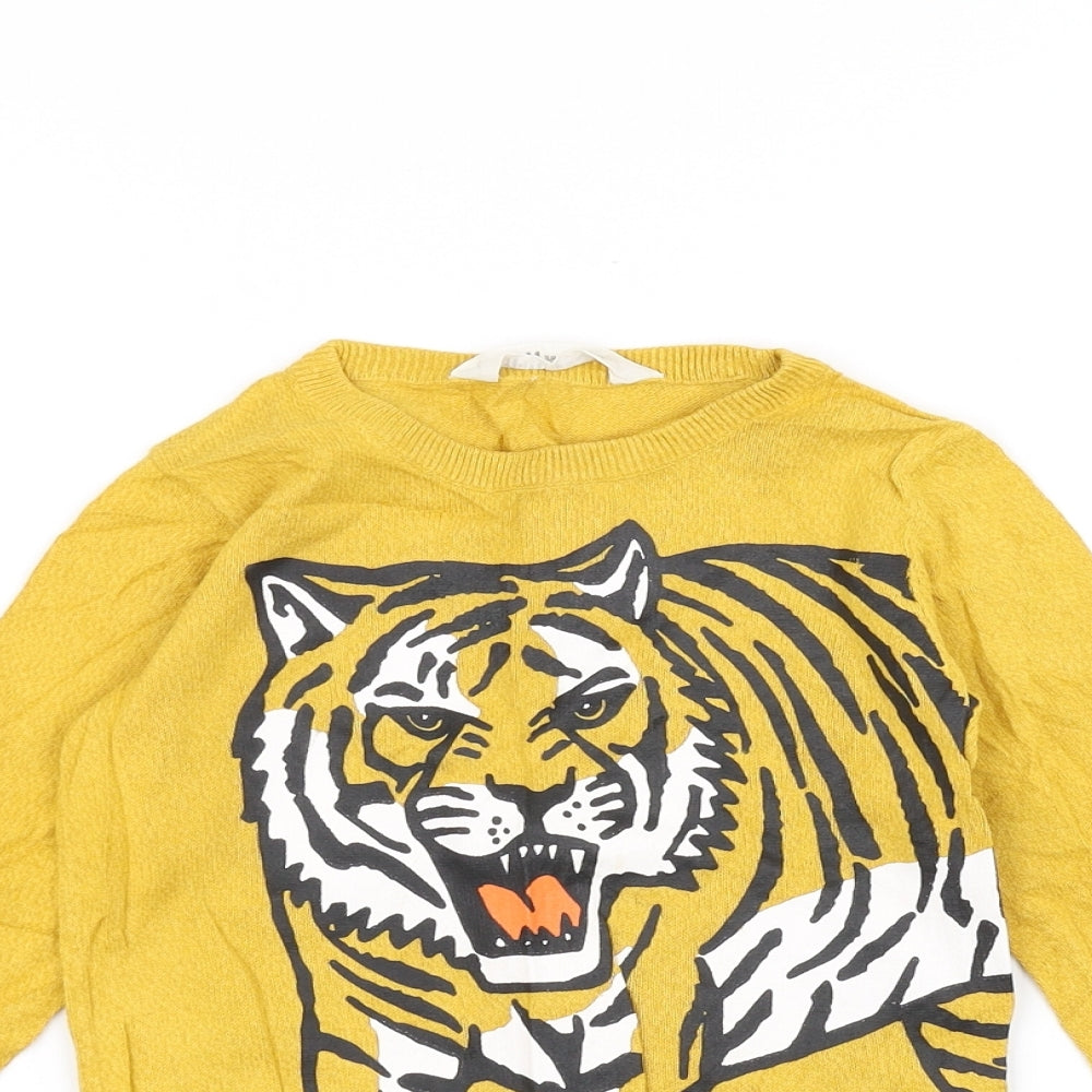 H&M Girls Yellow  Knit Pullover Jumper Size 3-4 Years  - Tiger